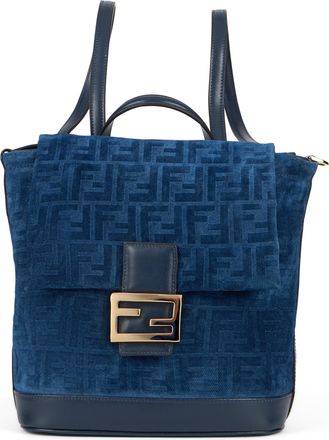 Fendi Womens Backpack Velvet Blue Cotton Backpacks