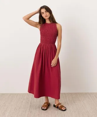 Pact Organic Cotton Coastal Double Gauze Smocked Dress in Poppy Red at Nordstrom, Size Xx-Large