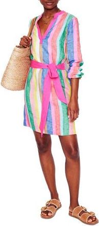 Boden Cleo Stripe Long Sleeve Linen Shift in Pink Multi at Nordstrom Rack, Size 6