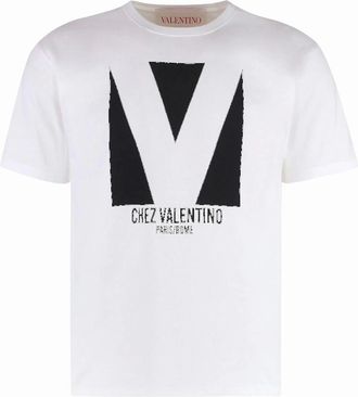 Valentino Mens Valentino Chez Valentino Print Jersey T-Shirt in White - Size: 36