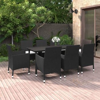 vidaXL Set Comedor De Jard&iacute;n 9 Pzas Y Cojines Rat&aacute;n Sint&eacute;tico Y Vidrio Vidaxl