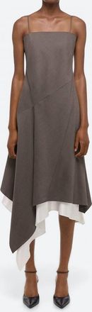 Helmut Lang Scarf Hem Dress In Light Brown Melange