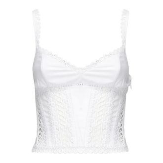 Charo Ruiz Ibiza Sleeveless Tops, female, White, Size: M White Floral Guipure Top