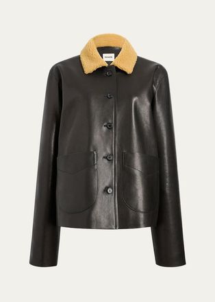 Khaite Wilson Lamb Shearling Collar & Leather Barn Jacket
