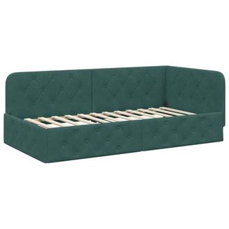 vidaXL Corner Bed Frame with Headboard Dark Green 90 x 200 cm Velvet vidaXL