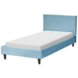 Beliani Beliani - Cama Tapizada En Terciopelo Azul Claro 90 X 200 Cm Marco De Listones Cabecero Estilo Moderno Fitou