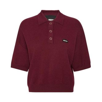 Rotate ROTATE Birger Christensen, Polo Shirts, female, Brown, Size: XS Bordeaux T-shirt Stylish Fit Elegant Touch