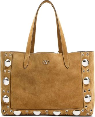 Valentino Garavani Borsa tote con borchie - Marrone