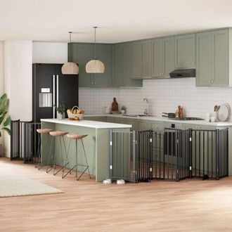 vidaXL Puerta De Perros Plegable 12 Paneles Madera &Aacute;lamo Negra 600 Cm Vidaxl