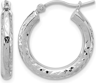 Diamond2Deal 14k Gold Diamond-cut 3x20mm Round Hoop Earrings