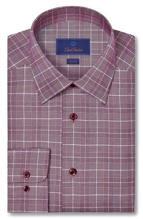 David Donahue Trim Fit Glen Plaid Twill Cotton Dress Shirt in Merlot at Nordstrom, Size 17.5 - 34