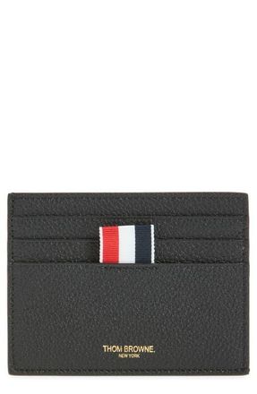 Thom Browne Leather Card Holder in Black at Nordstrom