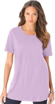 Roaman's Plus Size Cotton Ultimate Crewneck Tee in Pale Lavender at Nordstrom, Size Medium