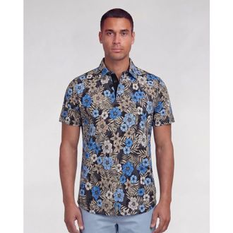 Lords of Harlech Tropical Mix Mens Knit Polo in Tropical Mix Black at Nordstrom, Size Xx-Large