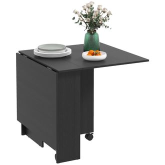 No Brand Mesa Plegable Que Ahorra Espacio Con 2 Tableros Abatibles Para 6 Personas, Con Estantes Y Ruedas, Color Negro