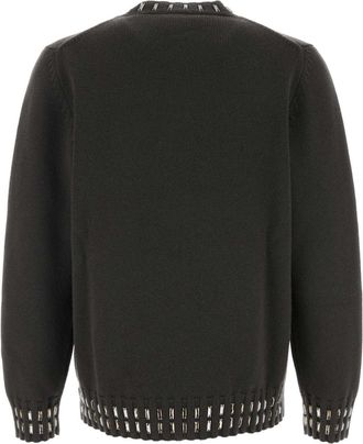 Fendi Mens Wool-Cashmere Blend With Perforated Trim Sweater Gray