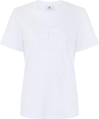 Elisabetta Franchi Jersey T-shirt met logos - Dames - T-shirts - Wit - S - Katoen - Tops
