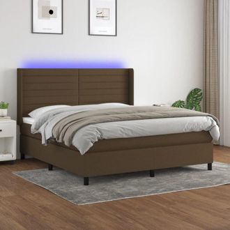 vidaXL Vidaxl - Cama Box Spring Colch&oacute;n Luces Led Tela Marr&oacute;n Oscuro 160x200cm