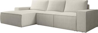 Vente-Unique Gran sof&aacute; rinconera izquierda de pana beige AMELIA