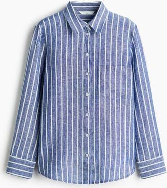 H&M Linen Shirt in Blue/striped at Nordstrom, Size Xx-Large