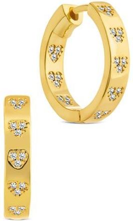 Sterling Forever Cubic Zirconia Heart Station Hoop Earrings in Gold at Nordstrom Rack