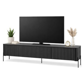 Dmora Mueble De Tv Brembana, Aparador De Sal&oacute;n Con Cuatro Puertas Batientes, Elevado Del Suelo, 190x40 H50 Cm, Negro