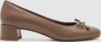 Reiss Anna Neutral Leather Block Heel Ballerina Shoes, 6, Brown