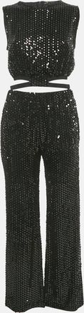 Maje Black Sequin Crop Top & Pants Set