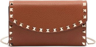 Valentino Garavani Borsa a spalla Rockstud in pelle con catena - Marrone