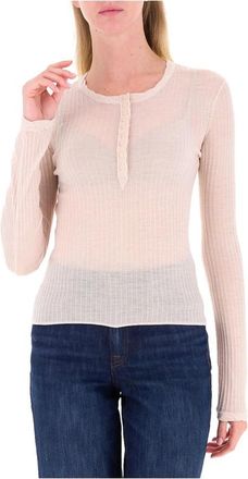 Patrizia Pepe Trui met ronde hals - Dames - Longsleeves - Beige - L - Wol - Tops