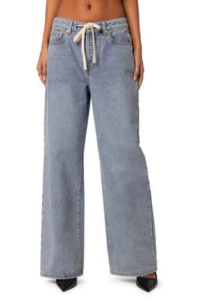 Edikted Wynn Low Rise Wide Leg Drawstring Jeans in Light-Blue at Nordstrom, Size X-Small
