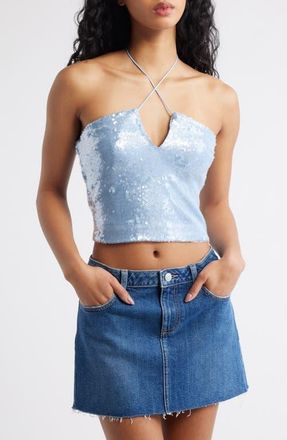 Princess Polly Kalokairi Keyhole Sequin Top in Blue at Nordstrom, Size 0