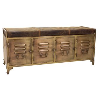 Wanderlust Deco Wanderlust Deco - Banco De Metal Y Piel Marr&oacute;n 120x40x51