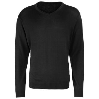 Premier Heren Gebreid Katoen Acryl V Hals Sweatshirt (Zwart)