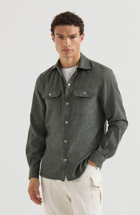 Brunello Cucinelli Virgin wool flannel overshirt with spread collar and chest pockets in Forest Green at Nordstrom, Size Xxx-Large