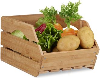 Relaxdays 3x Cassette Bamb&ugrave;, Contenitore Impilabile, Box Portaoggetti Aperto, Stabile hlp: 20,5x27x38 cm, Marrone Naturale