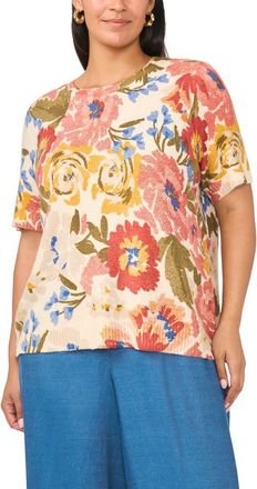 Vince Camuto Floral Short Sleeve Sweater in Birch at Nordstrom, Size 2X