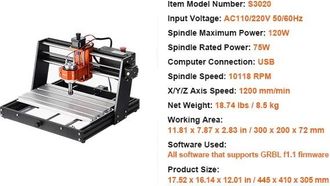 OEM Fresadora Cnc, Control De 3 Ejes, Capacidad De Grabado Y Tallado, 30 X 20 Cm, 120 W