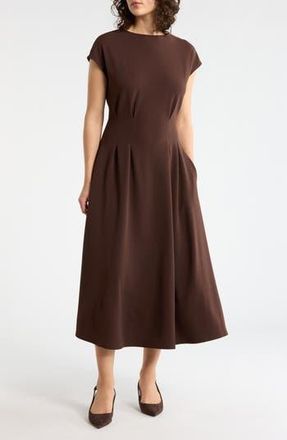 Nordstrom Rack Pleated Waist Knit A-Line Dress in Brown Coffee at Nordstrom Rack, Size Xx-Small
