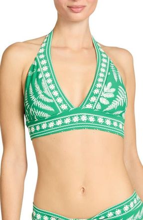 Robin Piccone Hailey Halter Bikini Top in Emerald/Ecru at Nordstrom, Size X-Small