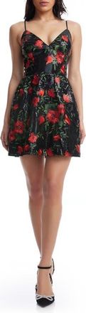 Dress The Population Elva Sequin Floral Print Minidress in Rouge Multi at Nordstrom, Size Xx-Large