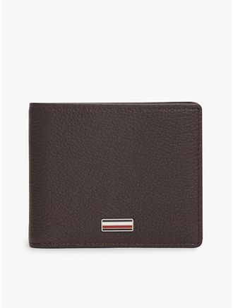 Tommy Hilfiger Mens Pebbled Leather Bifold Wallet - Brown