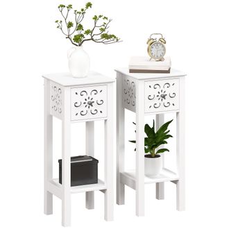 HOMCOM Bedside Table Set - End Table Set With Drawer And Storage Shelf - White | TJ Hughes