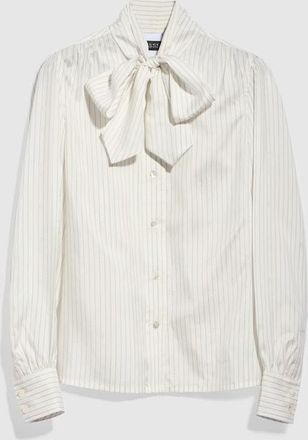 Gucci Pinstripe Silk Shirt With Bow, White, Ready-to-wear