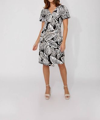 Frank Lyman Design Floral Wrap V-Neck Dress In Black/beige
