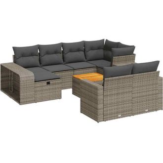 vidaXL Set De Sof&aacute;s De Jard&iacute;n 11 Pzas Y Cojines Rat&aacute;n Sint&eacute;tico Gris Vidaxl