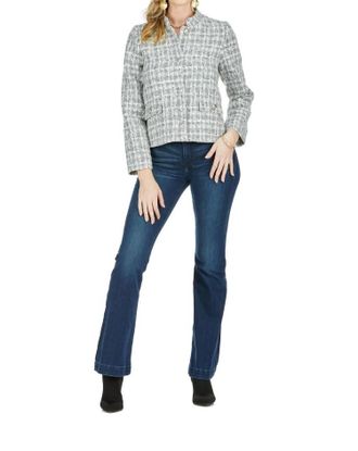 Jade Yoga Stand Collar Crop Jacket In Silver Tweed Jade