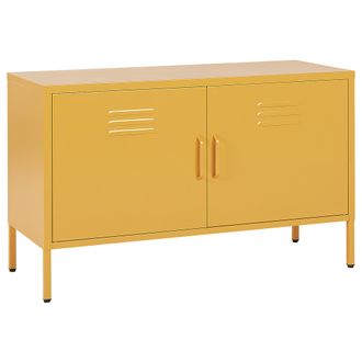 Beliani Aparador De Metal Amarillo 100 X 40 Cm 2 Puertas Estantes Protectores Patas Uria