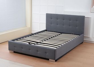 Outdoor Living Oslo Grey Linen Tufted Ottoman Bed Frame | Size: King