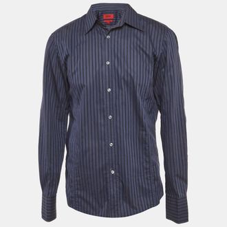 HUGO BOSS Grey Striped Cotton Short Length Shirt